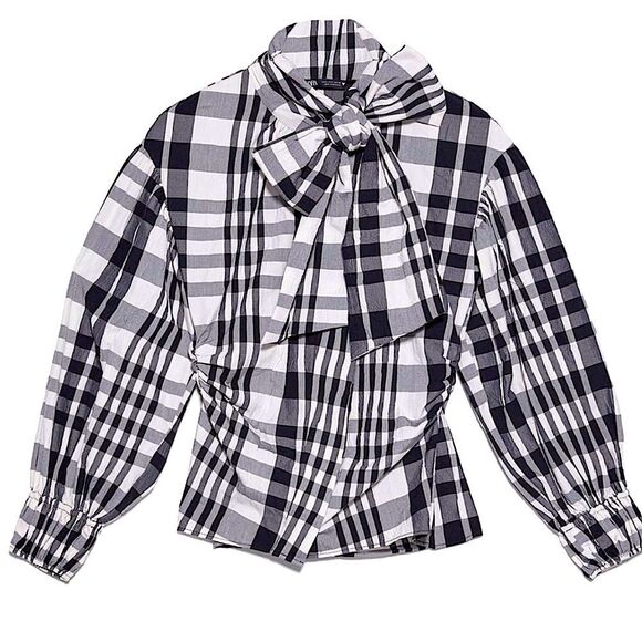 ZARA Plaid Set Skirt & Bow Neck Top Matching 2 Piece Size XS • BLOGGER FAVORITE - Picture 7 of 14